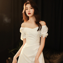 Sandro Queen method v collar collection waist display slim gown dress Summer new small sub white dress