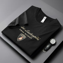Light luxury summer thin cow pattern embroidery letters black t-shirt mens short-sleeved slim fit tide round neck half-sleeve top men