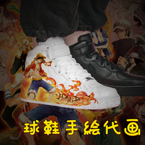 af1 change color generation painting DIY to figure shoes private custom one piece of animation AJ1 men hand-painted basketball shoes graffiti AIR
