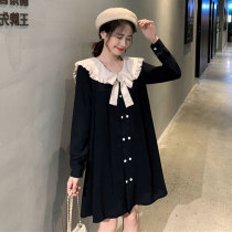 Pregnant woman French dress Hepburn wind loose thin belly cover hot mother little black dress doll collar temperament pregnant woman skirt