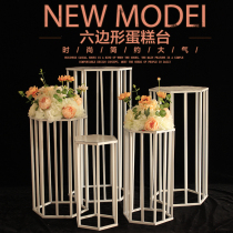 Wrought iron hexagonal cake table shelf dessert table welcome area sign-in table decoration ornaments road guide frame wedding props