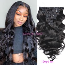 120G Set Body Wave Clip In Peruvian Human Hair Extensions