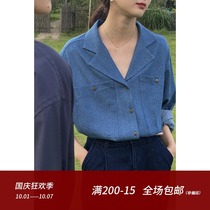 Nice people 2021 cotton tannin color Cuban collar jacket style loose shirt female retro cardigan