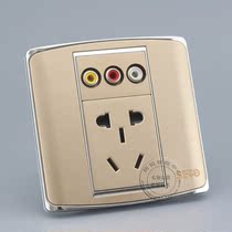 Type 86 champagne gold AV audio and video socket red yellow and white three Lotus color difference audio five-hole panel