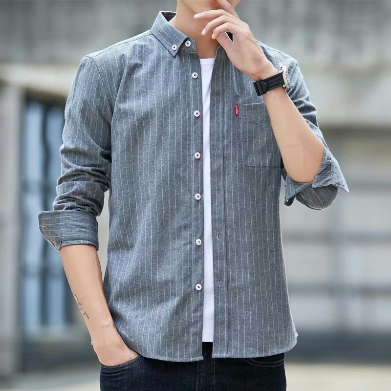Shirt Men's Long sleeved Youth Top Spring and Autumn Brushed Shirt Fashion Casual Korean Edition Student Slim Fit Trendy Inch Shirt