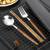 Chopsticks spoon package one person one chopstick carry tableware students collect box fork single wooden chopsticks three pieces