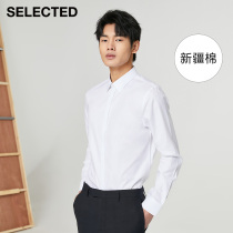  (XINJIANG COTTON)SELECTED SLADE WHITE DARK PATTERN TREND SLIM LONG-SLEEVED SHIRT MENS T) 421105022