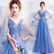 Queen Gas Field Blue Long Sleeve Dinner Party Annual Conference Stage Performance Walking Show Host Wedding Dresses Wholesale 1857