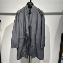 Clearance deal Washani mens summer mens ultra-thin coat Gray stand-up collar medium-long trench coat