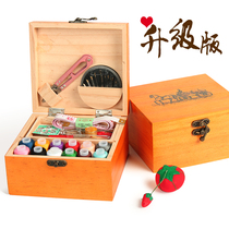 Handmade wooden needlework box Household small needlework bag Needlework storage box set Color line thick line Mini cute portable
