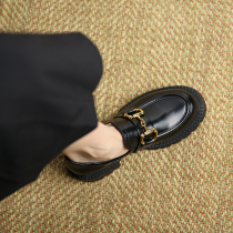Warm water Mr.] Little leather shoes woman big code 2022 genuine leather Inn wind thick bottom Leufoe shoes commute a foot pedal single shoe