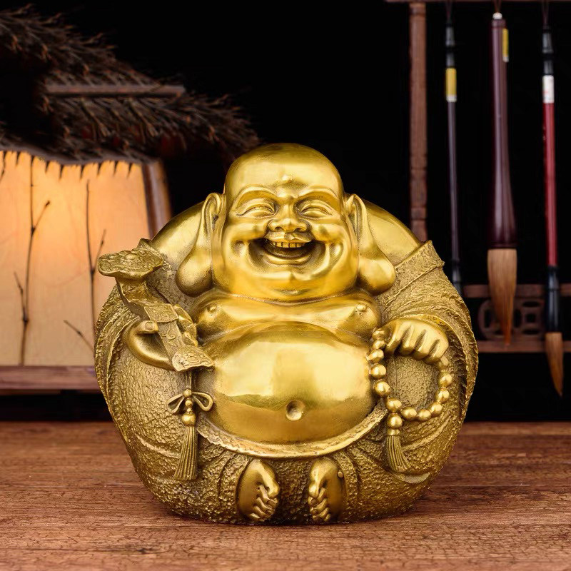 銅制 仏像 如意胖財神 招財納福 装飾品 工芸品 置物 美術品・アンティーク・コレクション 銅製 弥勒仏 車上仏像 招財 納福