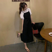 skirt 2021 new strap skirt two-piece suit Western style age-reducing small fragrance bubble sleeve dress womens summer long dress