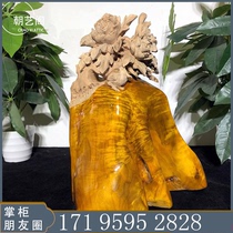 Root carving (flowers blossoms rich) Peony flower ornaments gold silk nanmu Zhennan water ripple hand carved crafts