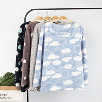 Autumn and winter men's pajamas round neck turtleneck coral fleece one-piece top flannel large size loose household clothing top