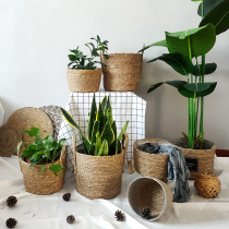 Straw basket Flower pot Flower basket woven frame Green plant decorative basket Woven basket Rattan woven straw basket Flower basket Rattan woven