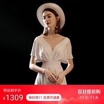 Manchen Fang (Poca girl) French satin light wedding dress 2021 New White simple licensed small dress women