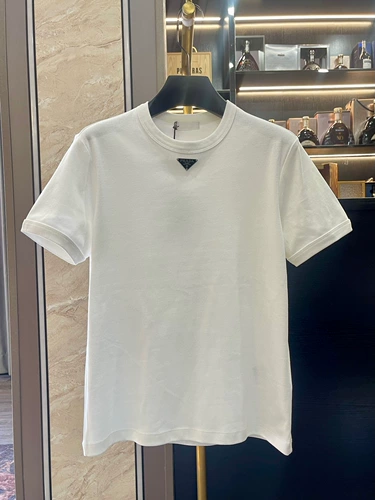 Prada, весенняя летняя футболка с коротким рукавом подходит для мужчин и женщин, лонгслив