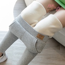 Autumn and winter plus velvet thickened Northern lamb Cashmere High waist thread pocket leggings women wear elastic large size warm pants