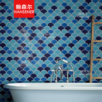 Mosaic background wall dragon scale brick bathroom fish swimming pool net red tile fish scale fan-shaped toilet ice crack kiln change