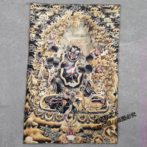 Tibetan tantric Buddha statue Thangka embroidery Big Black Sky six-armed black horse Hagara black gold Guardian Buddha statue hanging painting