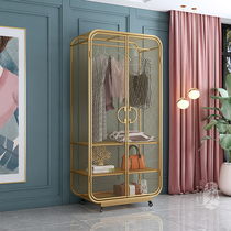 Nordic modern simple environmental protection Light luxury Metal mobile pulley beauty salon Coat wardrobe Wrought iron bedroom wardrobe