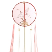 Classical handmade long handle antique fan broken cloud fan ancient costume Chinese clothing accessories crane long ribbon fan super fairy