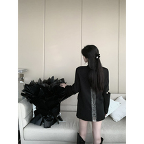 kubiliv (atmosphere drilling light) black design sense loose display slim behind hollowed-out chain suit jacket woman
