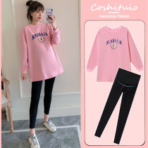 Pregnant women autumn suit fashion coat T-shirt maternity dress tide 2021 spring and autumn belly does not show the belly