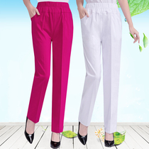 Middle-aged and elderly womens stretch cotton pants spring and autumn models casual large size straight trousers loose high waist womens pants