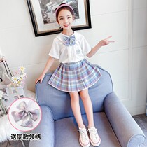 jk uniform skirt summer genuine girls Japanese suit college style 12 childrens short-sleeved plaid pleated skirt primary school students