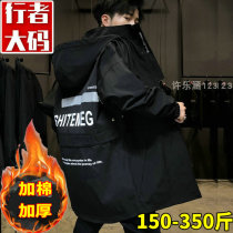 2021 Mens windbreaker thickened trend fattening fat plus size 300 Jin cotton coat hooded cotton jacket long loose coat