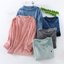 Flannel tops single piece womens coral fleece pullovers spring pajamas men autumn and winter thick housewear plus plush can be worn outside