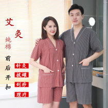 Sweat steaming clothes womens summer high-end moxibustion clothes before and after cardigan buckle mens open back large size massage acupuncture physiotherapy services