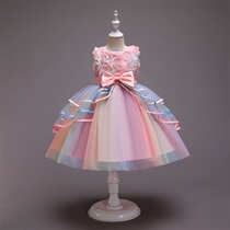 Princess dress girl Summer small host dress high-end summer sleeveless childrens performance clothing 2021 new dress