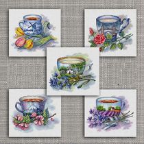 Cross stitch drawing redraw source file five countries tea cup figure 5 pairs