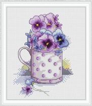 Cross stitch electronic drawings redraw source file Pansy flower tea cup