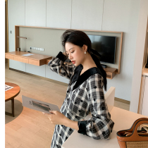 ◆ AMUM maternity clothes ◆ She de private clothes s ~ retro flower stitching black lapel collar long sleeve dress autumn
