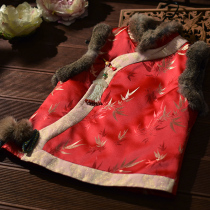 Red Chinese New Year Cheongsam Coat Retro Chinese Style Sleeveless Modified Tang Dress Chinese Vest Vest Winter Women's Jacket