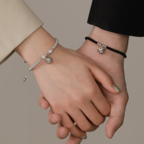 One-step Silver Bell sterling silver couple bracelet female pair niche design sense bracelet male weaving girl hand rope