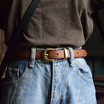 Eggplant Original Horseshoe Needle Buckle Retro Handmade Real Bull Leather Belt Harbor Wind Denim 100 A ride for a soft lady Leisure Chae