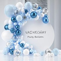 Party Blue Marine Macaron Balloon Chain Children Baby Boy Birthday Decoration Scene Arrangement Steam Ball Arch