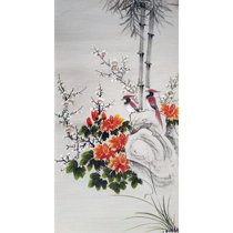 Chinese painting finished painting flowers and birds painting three-foot vertical pure hand-painted authentic lowercase painting core no style m168