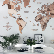 Solid wood world map travel Nordic living room home stay background wall decoration painting large three-dimensional irregular