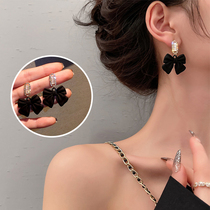 Korean black bow earrings niche design sense earrings high-grade simple temperament 2021 new fashion womens summer