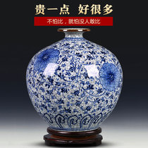 Jingdezhen ceramic vase antique Chinese home living room flower arrangement blue and white porcelain bottle TV cabinet study decoration ornaments
