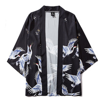 Guofeng painted thin section male and female couples crane robe three-quarter sleeves sunscreen cloak kimono summer Chinese style Han new style