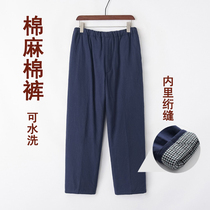 Chinese Wind Outwear Cotton Cotton Pants Men Cotton Linen Warm Pants Thickened High Waist Casual Pants Mid-Aged Autumn Winter Long Pants