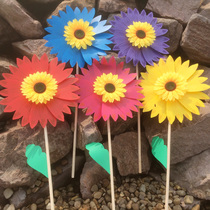 46CM large colorful sun flower wood pole plastic wind childrens handmade toys big windmill outdoor garden decoration