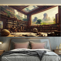 Dream retro bookframe background cloth wall cloth bedroom room background wall wall layout canvas wall decoration is super large